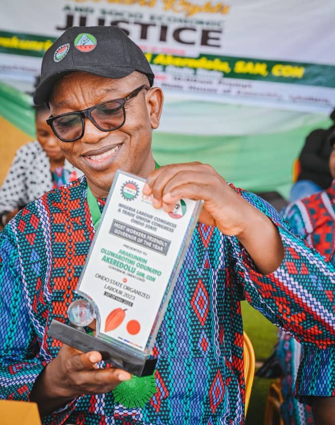 Akeredolu Receives ‘Most Workers’ Friendly Governor Of The Year’ Award