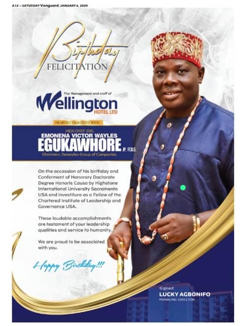 Management And Staff Of Wellington Hotel Felicitates With High Chief Emonena
