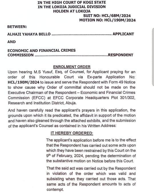 BREAKING: Yahaya Bello: EFCC boss, Olukoyede, to face criminal trial for Contempt of Court May 13