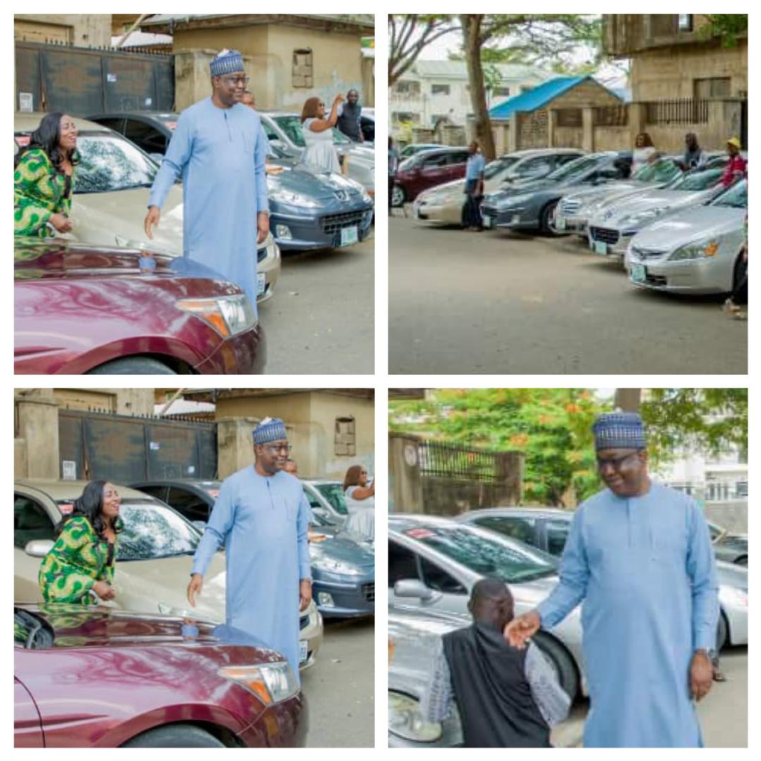 Gbenga Olawepo Hashim puts smile on workers faces, gifts them 7 cars