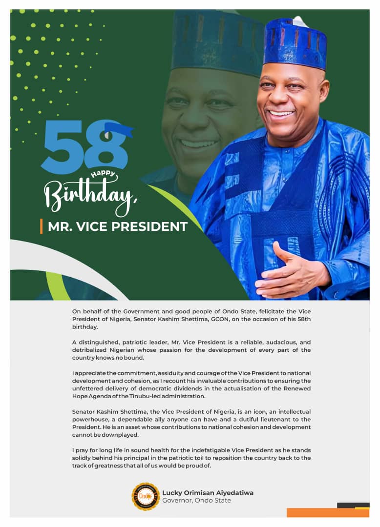 Gov Aiyedatiwa greets Vice President, Senator Kashim Shettima, on 58TH birthday