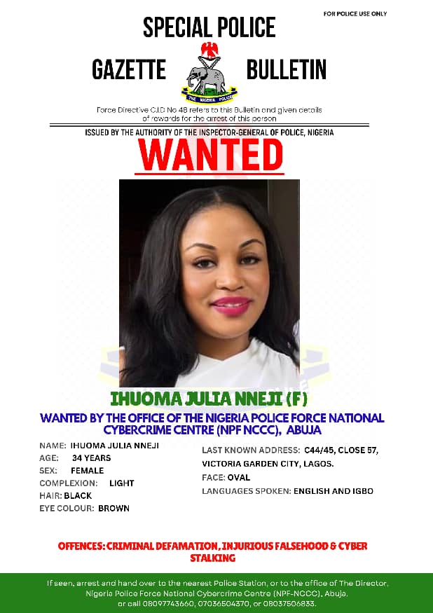 Nigeria Police declares Ihuoma Julia Nneji, daughter of ABC transport owner wanted